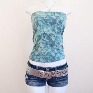 y2k snakeskin tube top teal bandeau indie sleaze going out